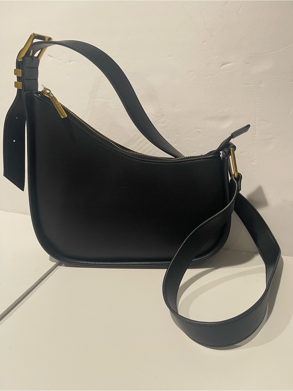 BCBGeneration Classic Black Leather Shoulder Bag with Gold Hardware